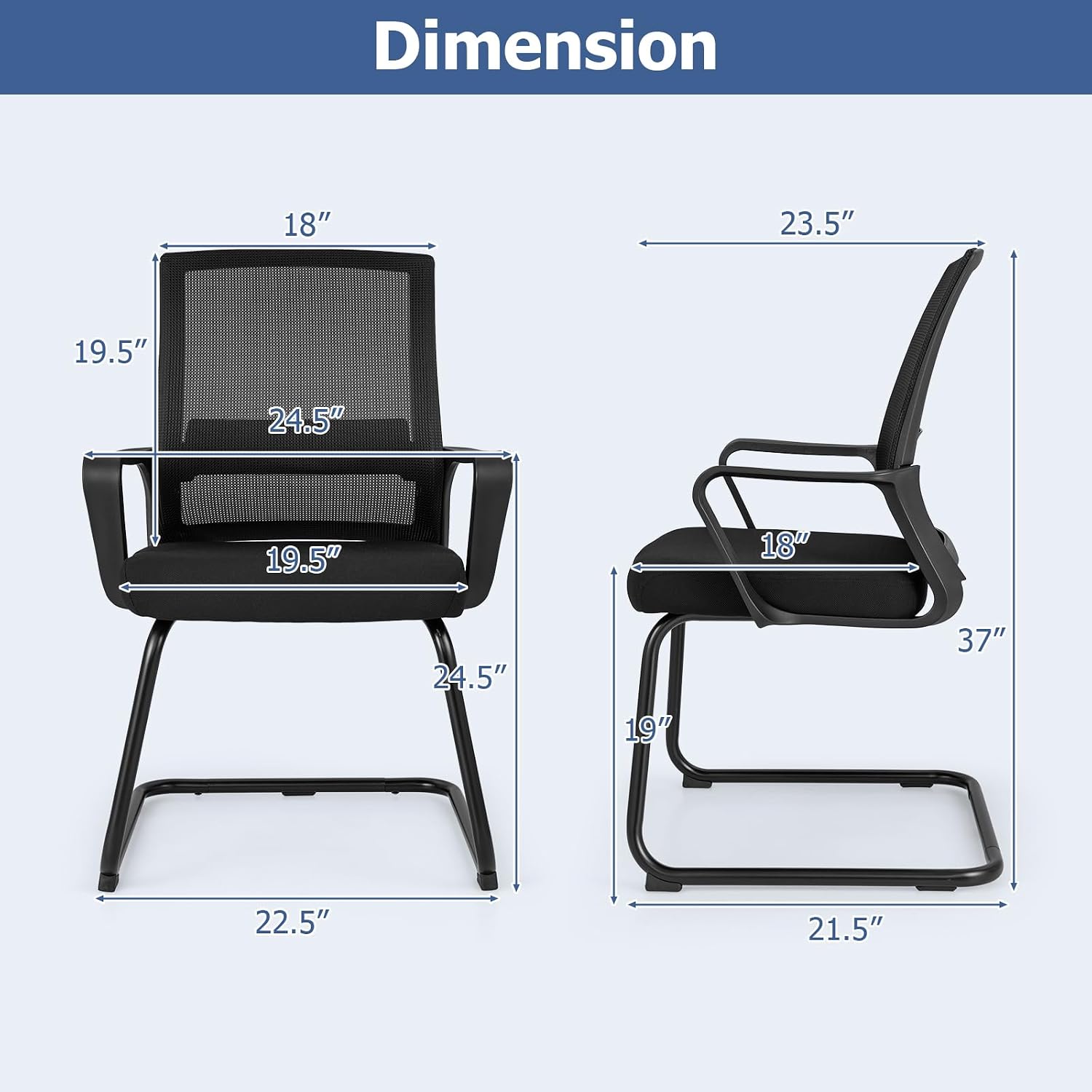 GOFLAME Office Guest Chair, Conference Chair with Lumbar Support & Metal Sled Base, Upholstered Ergonomic Mid-Back Mesh Chair, Executive Chair for Reception Conference Room, Waiting Room, 2 Pack