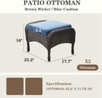 Belord Outdoor Ottomans for Patio Foot Rest - 25 Inch PE Wicker Foot Stool Set of 2 with Removable Cushions for Patio Furniture Sets,All Weather Rattan Ottoman for Balcony Deck Backyard Brown