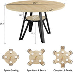 LIKIMIO 47.2" Round Dining Table for 4, Kitchen Table with Rattan Storage Shelf, Space Saving, Farmhouse Wood for Dining Room, Living Room,Natural