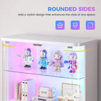 71" Tall RGB Display Cabinet with Glass Door, 6-Tier Rounded Curio Cabinet with Adjustable Shelves for Collectibles, Locking Trophy Display Case with LED Lights for Figures/Helmet/Football, White