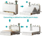 BALUS Queen Murphy Bed, Cabinet Murphy Bed with Large Storage Drawer-White | USB Charing Station, Spacious Drawer, Space Saving, Queen Bed Frame