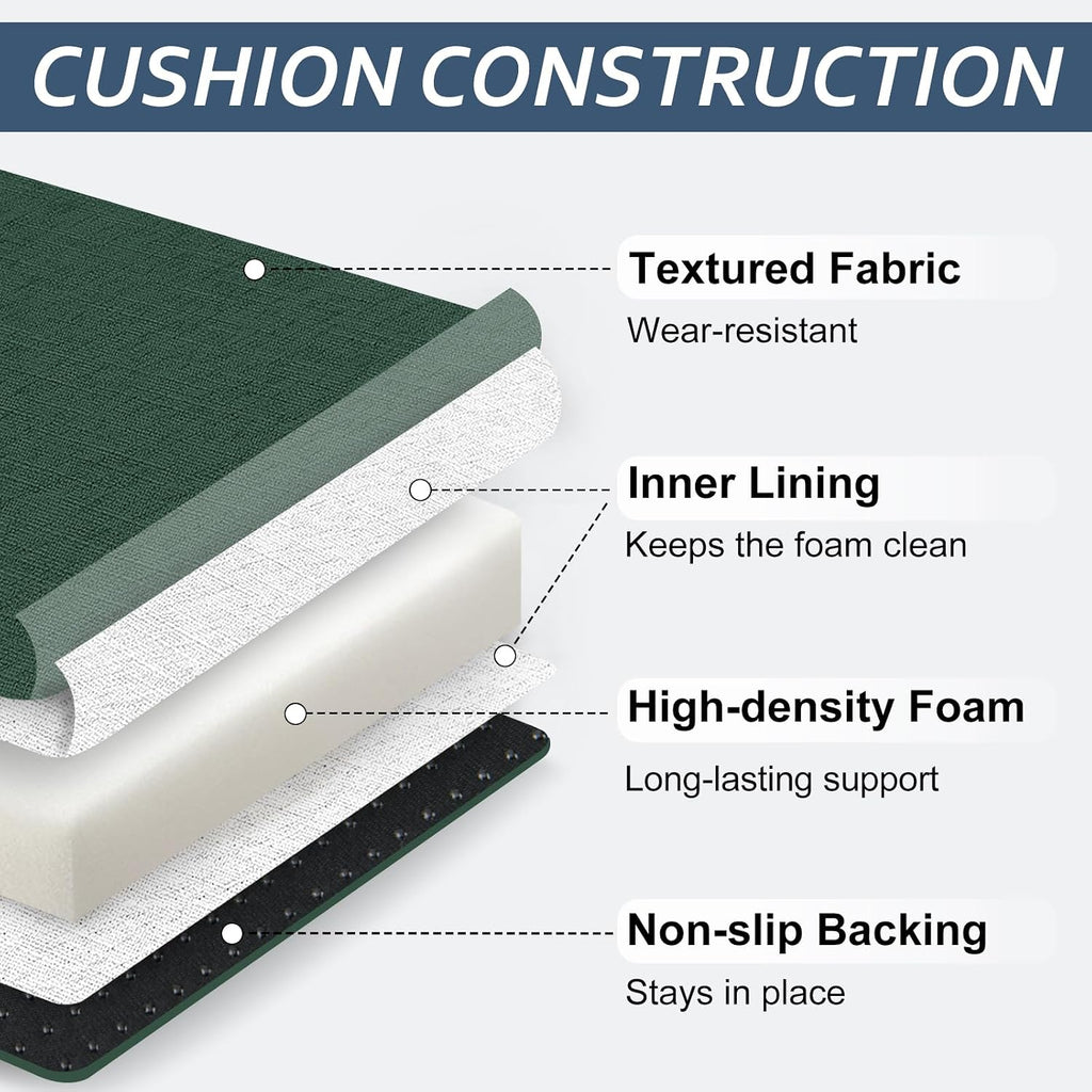 Basic Beyond Chair Cushions for Dining Chairs with Ties and Removable Cover, 2" Thick Seat Cushions for Kitchen Chairs, Set of 4, 17" x 16", Forest Green