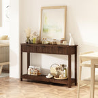 RUSTOWN Fluted Wood Console Table with 3 Drawers, 47.2" Boho Entryway Table | Narrow Behind Couch Sofa Table, Open Storage Shelf, Curved legs, 2 Tier Modern Farmhouse Hallway Table for Living Room, Foyer