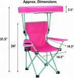 Kids Folding Canopy Chair with Safety Lock, 125 lb Capacity, Pink/Green | Portable kids canopy chair with safety lock, cup holder, and foldable frame for beach, lawn, camping, and sports sidelines.