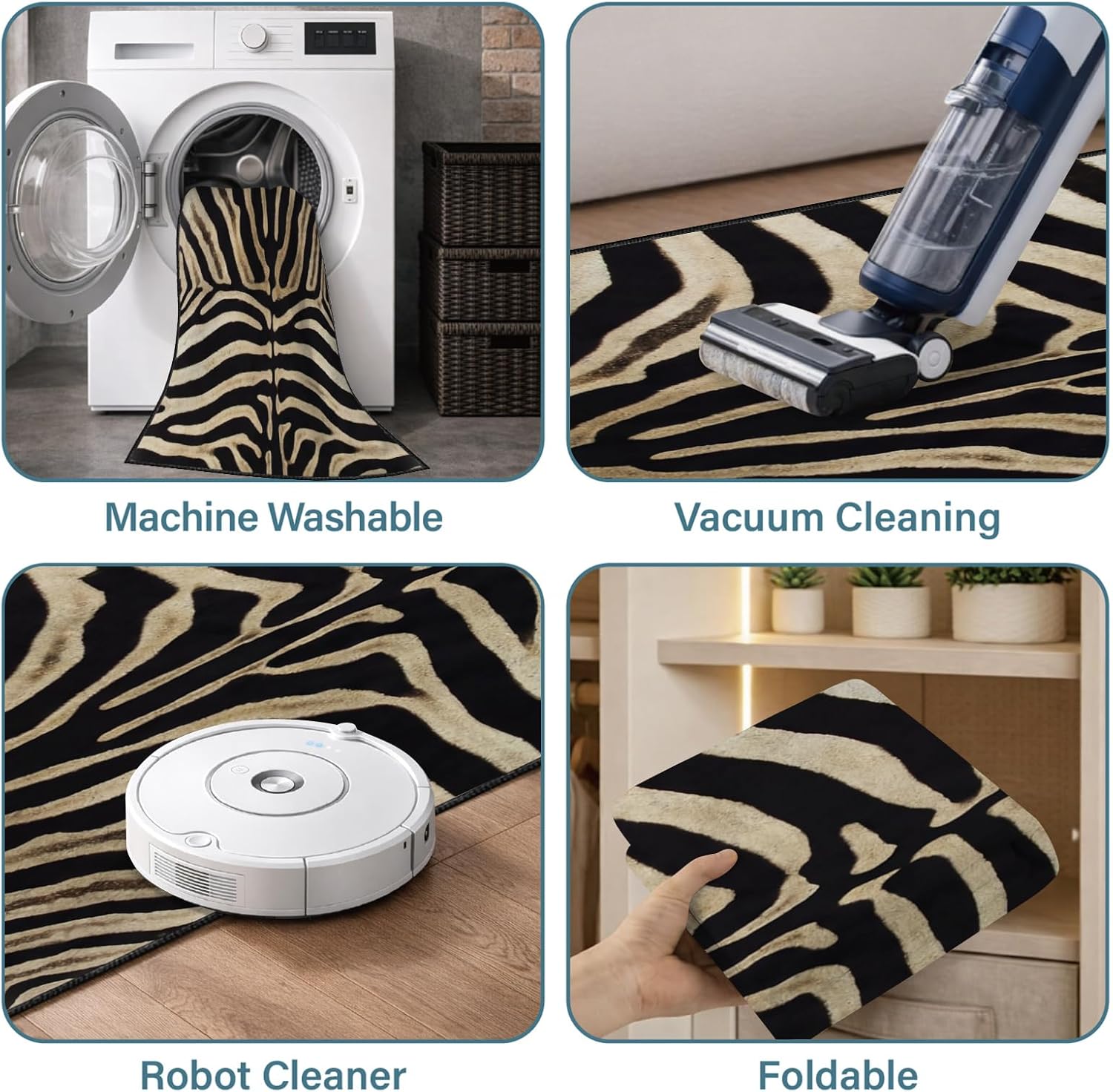Zebra Print Runner Rug 2x6ft Vintage Animal Print Rug Runners, Bohemian Zebra Striped Runner Rugs Washable Non-Slip Carpet for Hallways Entryway Kitchen Modern Home Decor