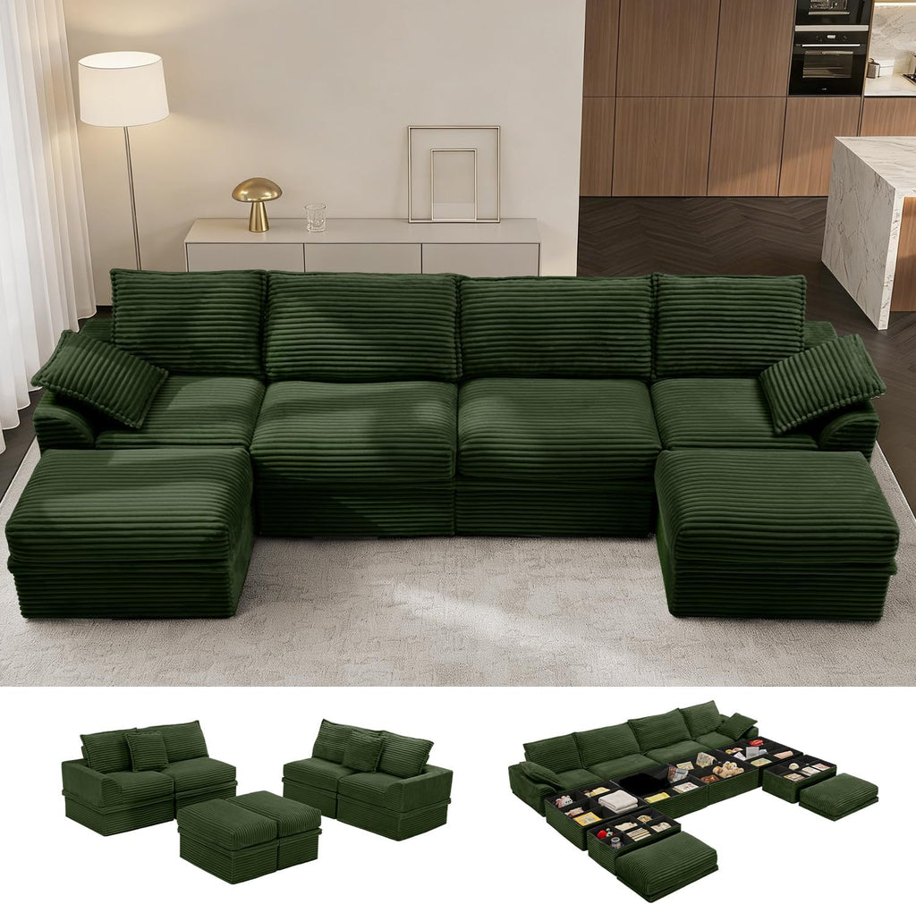 Upgrade Boneless Couch with Storage, Extra Deep&High Seat Modular Sectional Sofa 4 Seater U Shaped Cloud Couch with Ottoman, Tool-Free Assembly Sectional Couches for Living Room