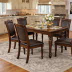Pemberly Row Wood Dining Chairs Set of 6 in Brown Cherry Finish with Faux Leather Upholstery, Traditional Style Side Chairs for Dining Room with 19'' Back