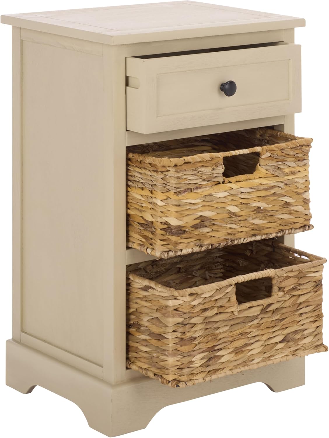 SAFAVIEH Furniture - Carrie 3-Shelf Side Table - Sand - Solid Wood - Farmhouse Tiered Design - Ideal for Living Room, Entryway, Home Office, 16" W x 13" D x 26" H - Fully Assembled (AMH5700J)