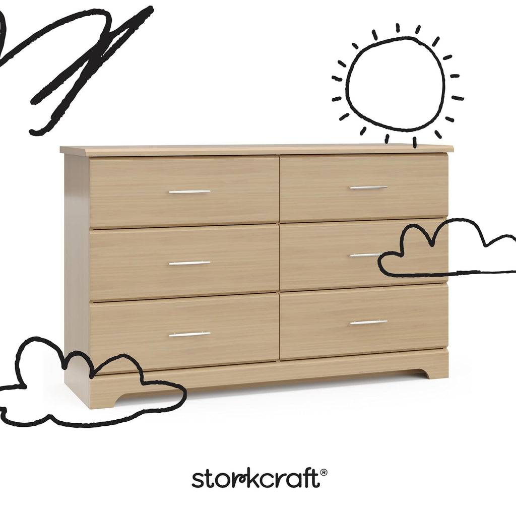 Storkcraft Brookside 6 Drawer Dresser, Driftwood | GREENGUARD Gold Certified, Wood Dresser for Bedroom, Kids & Nursery Storage Chest, Safety Interlocking Drawers, Kids Bedroom