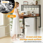 Mini Fridge Stand with Power Outlet & Storage, Rustic Microwave Stand Bakers Rack, Coffee Bar Cabinet for Kitchen, Dorm and Office