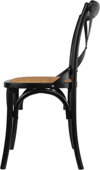 2xhome Wooden X Back Dining Chair | Woven Rattan Seat with Metal Cross Back | Rustic Farmhouse Kitchen Side Chair Fully Assembled (2, Black, Dining)