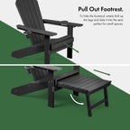 VonHaus Black Adirondack Chair Set of 2 - Reclining Slatted Style Garden Chair with Pull-out Footrest - Durable Weather Resistant HDPE Plastic Outdoor Armchair for Patio & Decking - Westport
