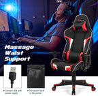 POWERSTONE Gaming Chair - Office Computer Gaming Racing Chair with Lumbar Massager Support PU Leather Adjustable Arms Headrest High-Back Recliner Ergonomic Rolling Swivel (Red)