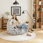 Peace nest Bean Bag Chair with Memory Foam Filled Ultra Soft Jacquard Pattern Cover for Adults Comfy Fur Bean Bag Chairs with Armrests for Bedroom Living Room Office Dorm Reading Lines
