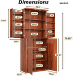 72" Tall Kitchen Pantry Cabinet with 6 Door Shelves, Modern Fluted Wood Storage Cupboard, Walnut Finish Organizer for Kitchen and Dining Fluted Cabinet Room, 30" W x Fluted Pantry c