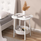 Small Coffee Table, 2 Tier Flower Shaped Desktop Accent Table, Modern Couch Bedside End Tables, Nightstand for Bedroom or Living Room, Small Spaces Display Side Tables White