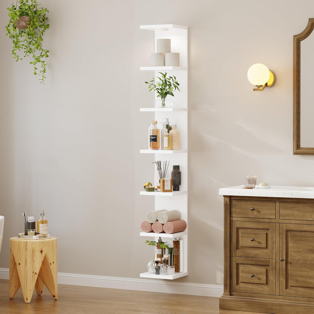Yuyetuyo 7 Tier Floating Wall Shelf, White Floating Shelves for Wall with LED Light, Versatile Wall Shelf Unit for Bedroom Living Room Bathroom, Lack Shelf for Home Organizer Display