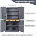 71.3" Tall Wooden Storage Cabinet with 4 Doors and Adjustable Shelves, 40.2" W Freestanding Kitchen Pantry Cupboard Storage Cabinet for Kitchen, Living Room, Dining Room and Office, Gray