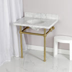 Fauceture KVPB3030MB7 Templeton Carrara Marble Bathroom Console Vanity with Brass Pedestal, Carrara Marble/Brushed Brass