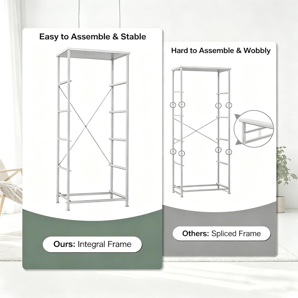 Crestlive Products Tall Dresser Vertical Storage Tower - Sturdy Steel Frame, Wood Top, Easy Pull Fabric Bins - Organizer Unit for Bedroom, Hallway, Entryway, Closets - 5 Drawers(White)