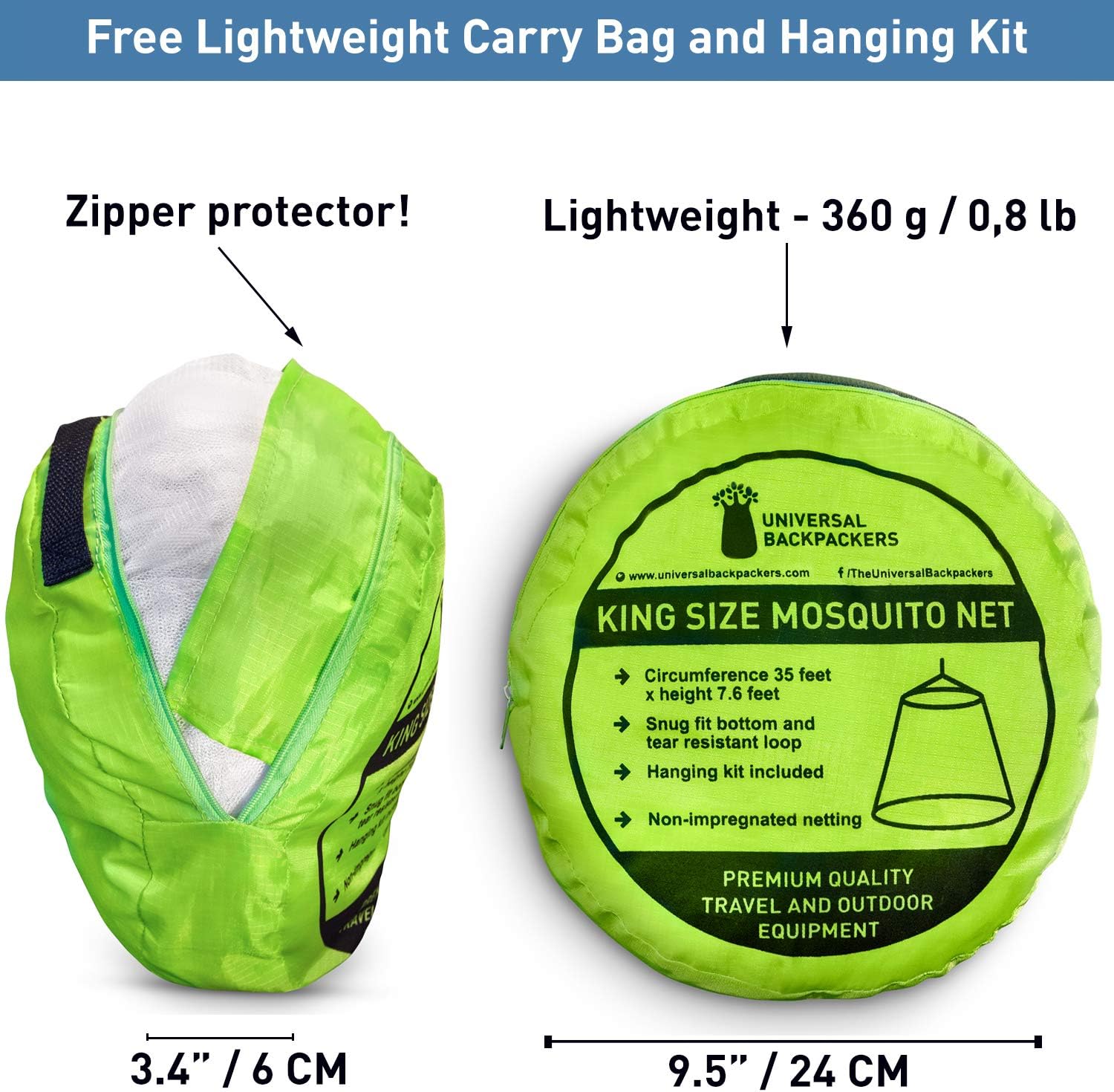 Mosquito Net for Single to King-Sized Beds – Fully-Enclosed Bed Canopy for Travel or Decoration – Free Bag, Hanging Kit & Adhesive Ceiling Hooks for Easy Setup
