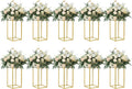 YALLOVE 10 Pcs 15.75" Gold Wedding Flower Stand Metal Vase Column Stand Geometric Centerpiece Vase for Home Party Wedding Decorations, Rectangular Flower Display Rack