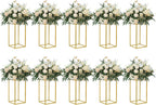 YALLOVE 10 Pcs 15.75" Gold Wedding Flower Stand Metal Vase Column Stand Geometric Centerpiece Vase for Home Party Wedding Decorations, Rectangular Flower Display Rack