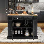 SILKYDRY Kitchen Island with Storage and Drop Leaf, Storage Cabinet with Rubber Wood Top, 2 Drawers, Adjustable Shelves, Spice Racks, Coffee Bar Table for Dining Room, Living Room (Black)