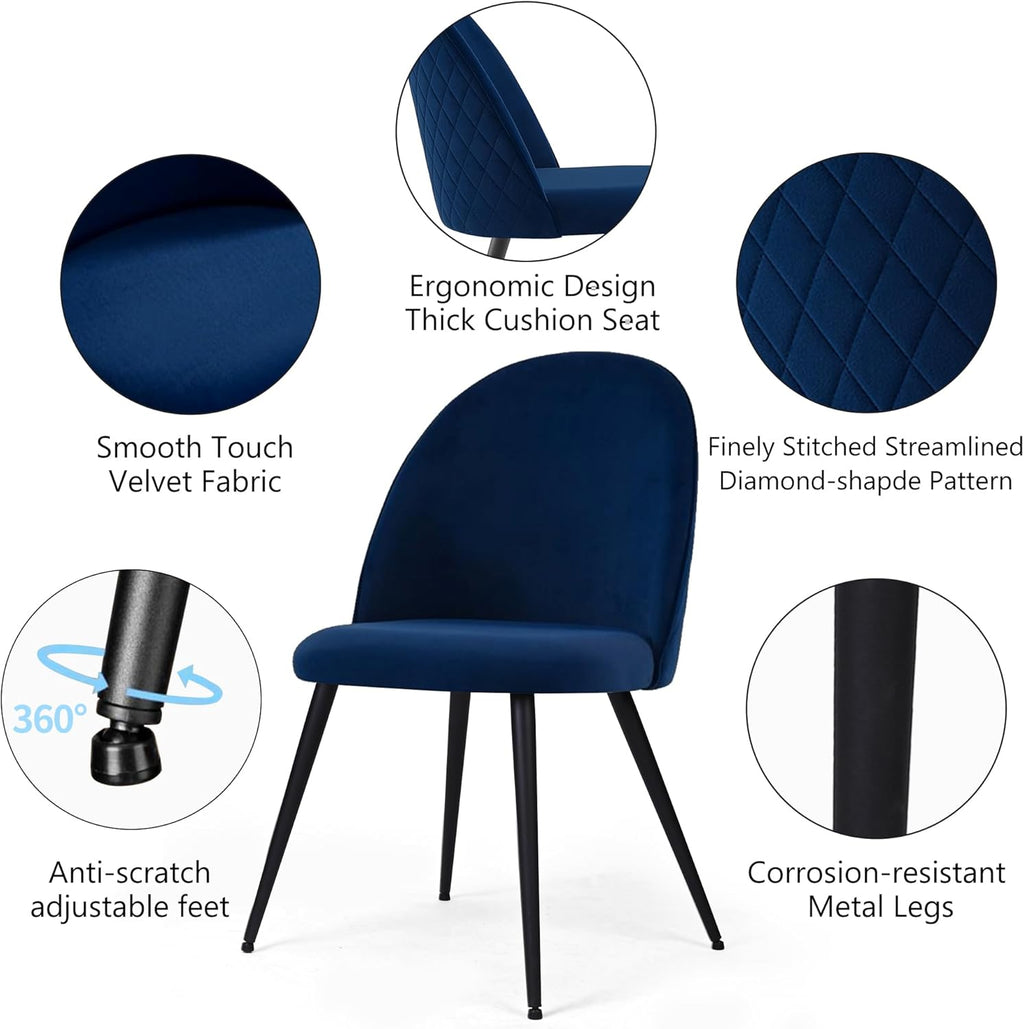 Homedot Round Kitchen Dining Table Set for 4, Modern Breakfast Dinner Dinette Table Set with Navy Blue Dining Side Chairs Upholstered, Mid Century Wooden Dining Set for Dining Room, Reception Room