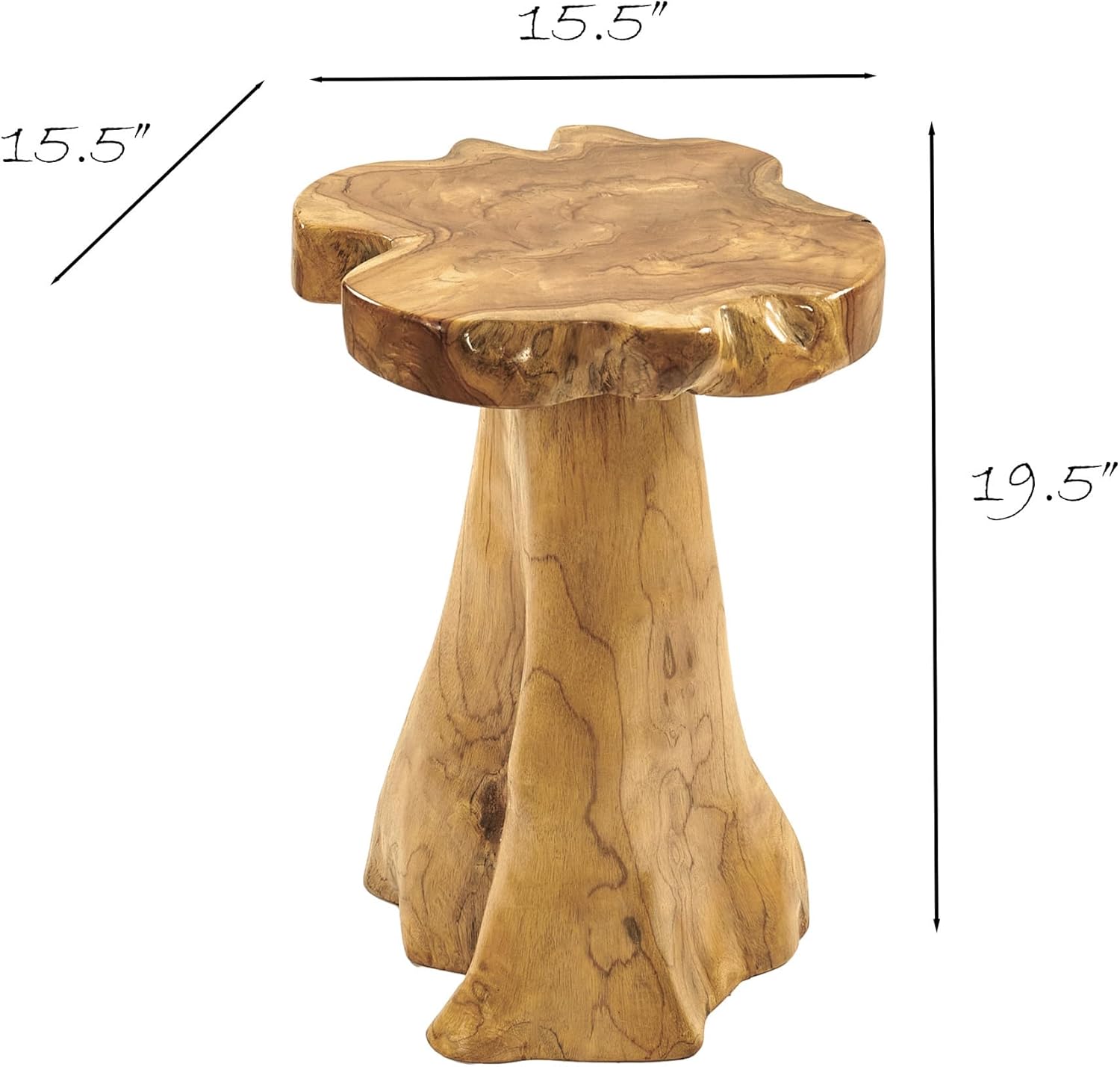 Greenage Solid Teak Wood Plant Stand 15.5" x 15.5" x 19.5" H | Rustic Live Edge End Table for Living Room Bedroom | Tree Stump Style Side Table for Coffee or Courtyard Decor