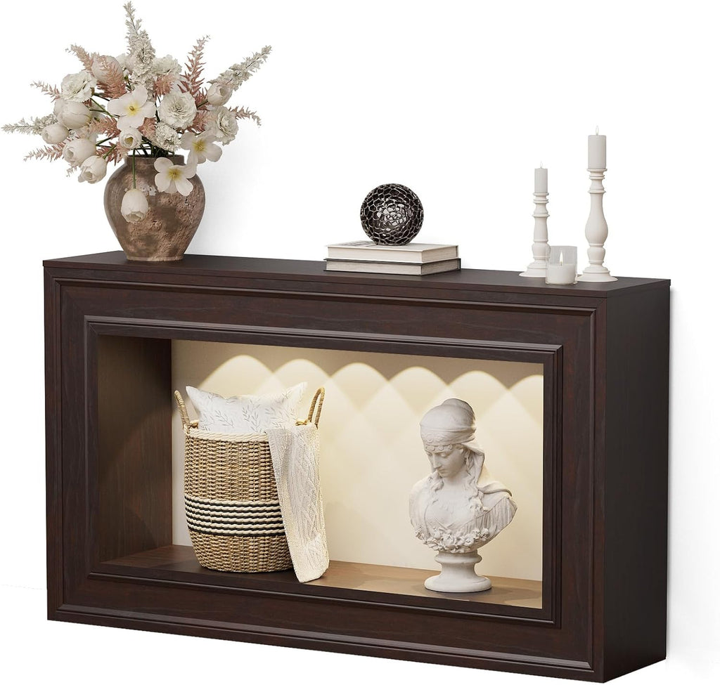 Rresyet Entryway Console Table 55" Long Narrow with LED Lights & Storage, 2-Tier Sofa Table, Farmhouse Cherry Accent for Hallway & Living Room, Space-Saving and Sturdy