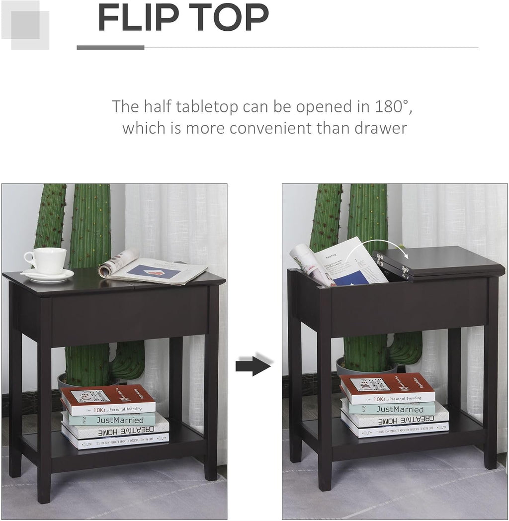 Hinge Cabinet End Table 24x18x30 possessing Bottom Shelf Durable Base Coffee Tone Finish Contemporary Appeal Premium Material
