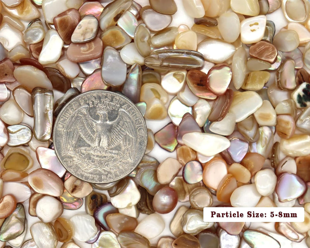 MOP Small Mini Natural Crushed Mother of Pearl Shells Colorful | Seashell Fragments for Crafts, Vase Filler and Wedding Decor, 32 oz (2 lb)