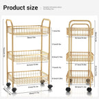 3 Tier Rolling Utility Cart, Storage Trolley Service Cart with Wheels Easy Assembly for Kitchen, Living Room, Office, Salon, Gold | Storage Trolley Service Cart with Lockable Wheels, Easy Assembly for Kitchen, Living Room, Office, Salon, Dorm