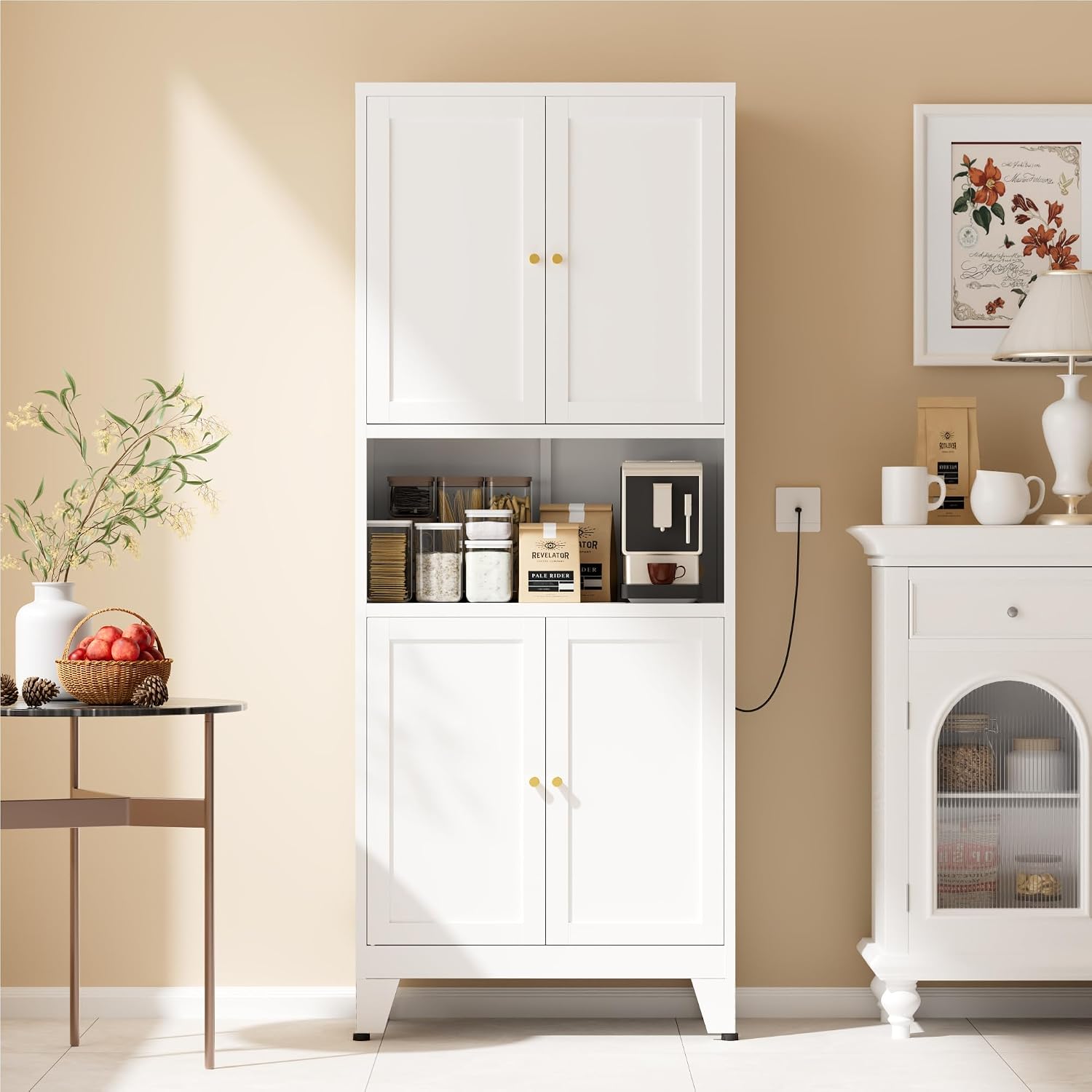 COFaR 69" Tall Modern Kitchen Pantry,Metal Storage Cabinet with Adjustable Shelves,Pantry Cabinet with 6-Tier,Freestanding Cupboard for Kitchen,Dining Room,Living Room,Bathroom,White