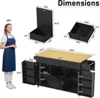 St.Mandyu 63 inch Rolling Kitchen Island with Power Outlet, Drop Leaf & Storage Cabinet - Mobile Cart with Hidden Trash Cabinet, Spice Rack, Shelves, and Towel Holder for Small Spaces,Black