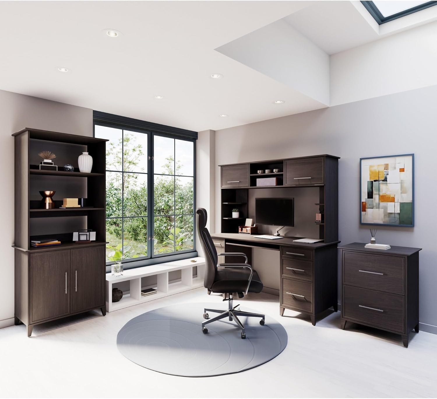 Realspace® Koru 60" W Hutch for L-Shaped or Straight Computer Desks, Espresso Oak