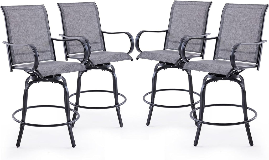 Soohow Outdoor Bar Stools Set of 4, Swivel Patio Barstools with Textilene Fabric, Height Top Patio Chair 360° Swivel, All Weather Use, Ergonomic Comfort Bar Height Tall Outdoor Stools for Balcony