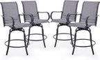 Soohow Outdoor Bar Stools Set of 4, Swivel Patio Barstools with Textilene Fabric, Height Top Patio Chair 360° Swivel, All Weather Use, Ergonomic Comfort Bar Height Tall Outdoor Stools for Balcony