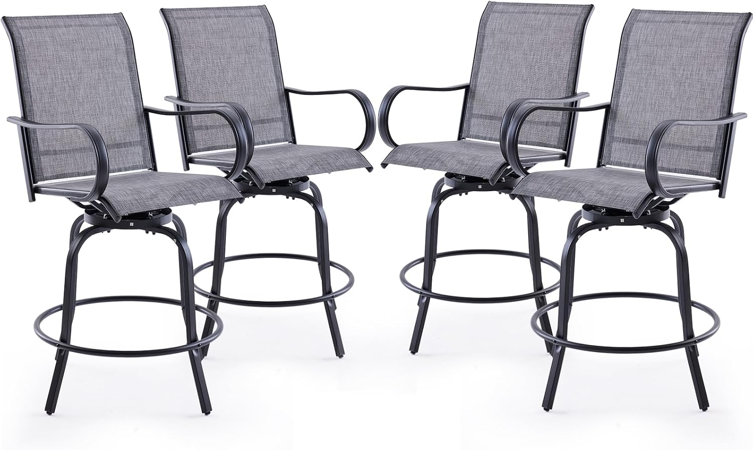 Soohow Outdoor Bar Stools Set of 4, Swivel Patio Barstools with Textilene Fabric, Height Top Patio Chair 360° Swivel, All Weather Use, Ergonomic Comfort Bar Height Tall Outdoor Stools for Balcony