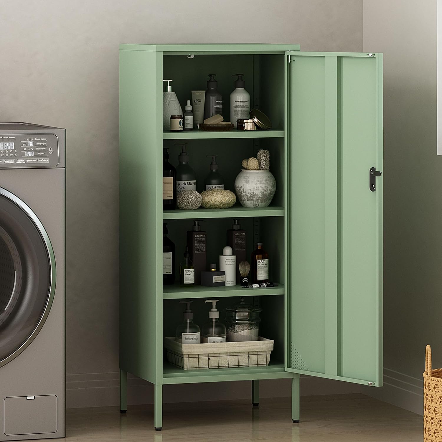 Steehoom Metal Locker Cabinet Lockable Bathroom Storage Cabinet Black 4 Tier Employee Lockers for Home, School, Office, Garage (Green, 19.69" D x 15.75" W x 49.21" H)