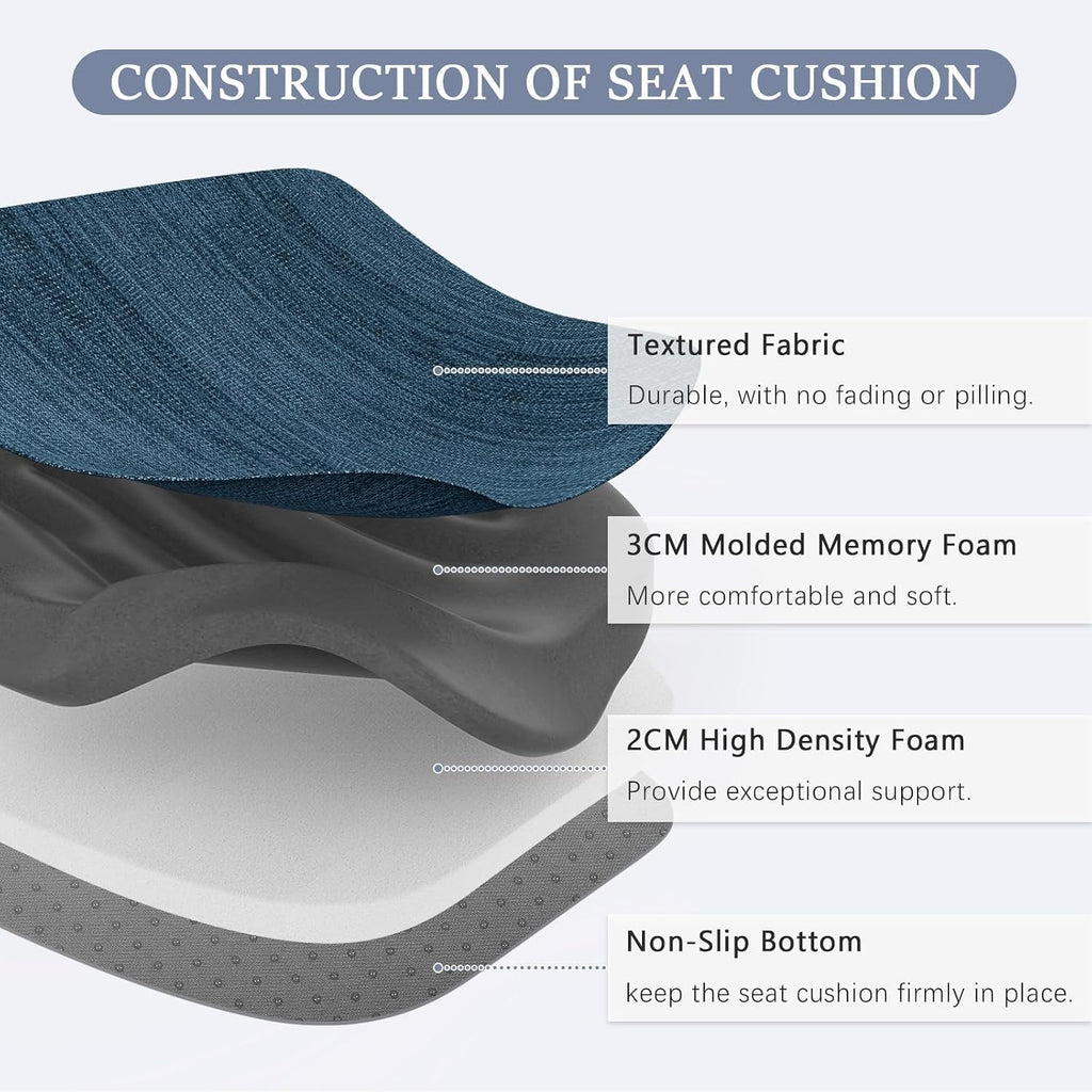 baibu Kitchen Chair Cushions Set of 2, Dual-Layer Patented Design Memory Foam Dining Chair Pads with Ties and Washable Cover, 2 Pack, 17" x 16" x 2", Blue