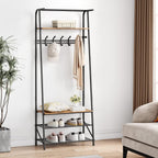 Amyove Hall Trees Entryway Bench with Storage, Multifunctional Hallway Organizer, Wood Look Accent Furniture with Metal Frame (Black, 5 hooks-25.2 in)