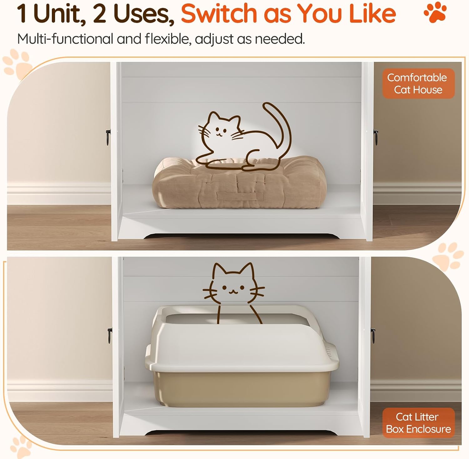 MAHANCRIS End Table and Cat Litter Box Enclosure Bundle, C-Shaped Narrow Side Table with LED Light, Wooden Cat Washroom Cabinet, for Small Spaces, Living Room, Bedroom, ETWT18E01Z-CWBZ4501