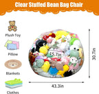 Clear Stuffed Animal Storage Bean Bag Chair Cover for Kids with Zipper | Transparent Waterparoof Wipe Clean Thicker PVC, Holds 100+ Stuffed Animals, Double Zipper for Plush Toys Storage & Organizing