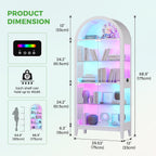HNEBC Arched Display Case with RGB Lights, 69" Tall 5-Tier Tempered Glass Display Cabinet with Doors, LED Curio Cabinet with Shelf, Bookcase with Music-Synced Lighting for Living Room(White)
