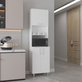 21.7" D*15.4" D*80.3" H Corner Freestanding Kitchen Pantry with 4 Shelves, Top Single Door & Lower Double Door, Rectangular Storage Cabinet, Modern, for Living Room, Dining Room, White