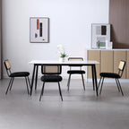 Rattan Woven Back Dining Chairs Set of 4, Black Sherpa Upholstered Kitchen Dining Room Chairs with Metal Legs