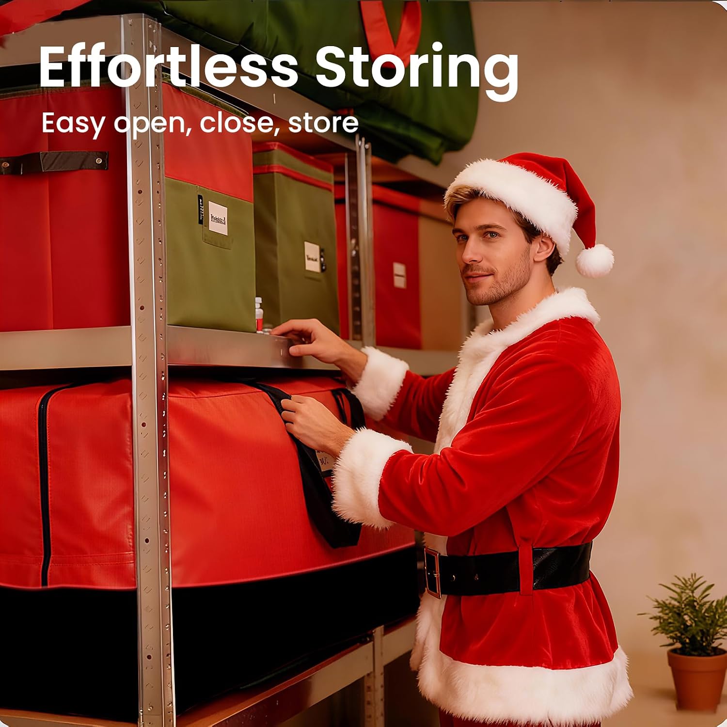 Heavy Duty Christmas Tree Storage Bag for Trees Up to 9ft – Waterproof, 600D Durable Zipper & Handles, Holiday Storage Solution (Black&Red)