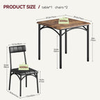 3-Piece Dining Table Set for 2, Kitchen Table Set with 2 Upholstered Chairs, Square Dining Table Set for Apartment, Studio, Small Space, Brown
